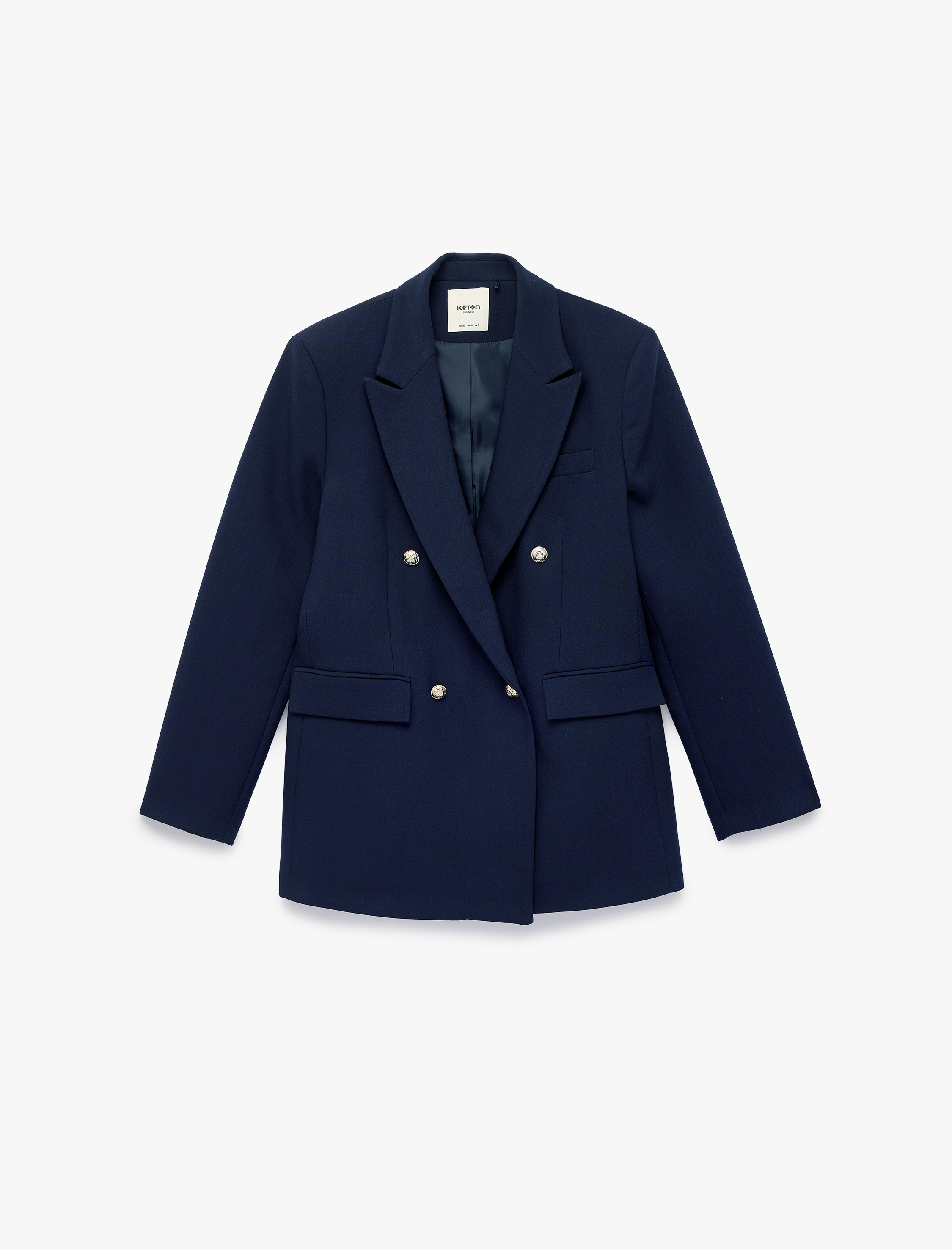   Kruvaze Yaka Uzun Kollu Cep Detaylı Metal Düğmeli Blazer Ceket