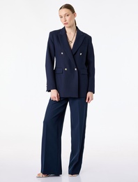 Kruvaze Yaka Uzun Kollu Cep Detaylı Metal Düğmeli Blazer Ceket