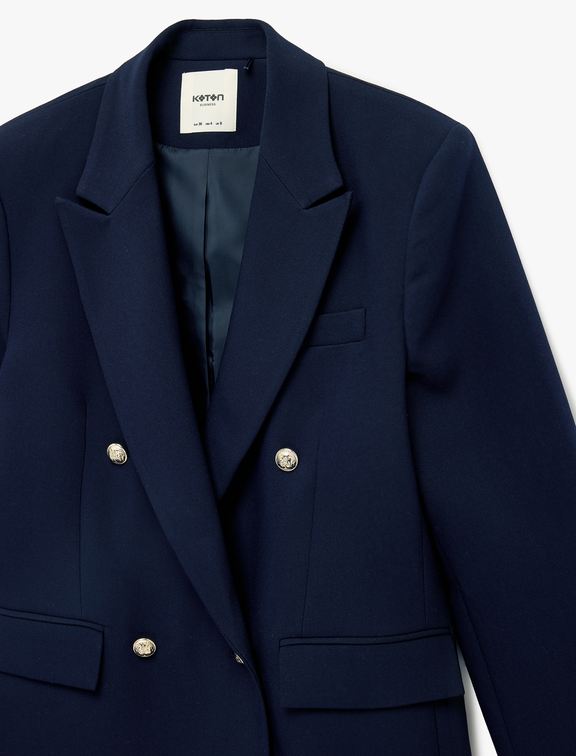   Kruvaze Yaka Uzun Kollu Cep Detaylı Metal Düğmeli Blazer Ceket