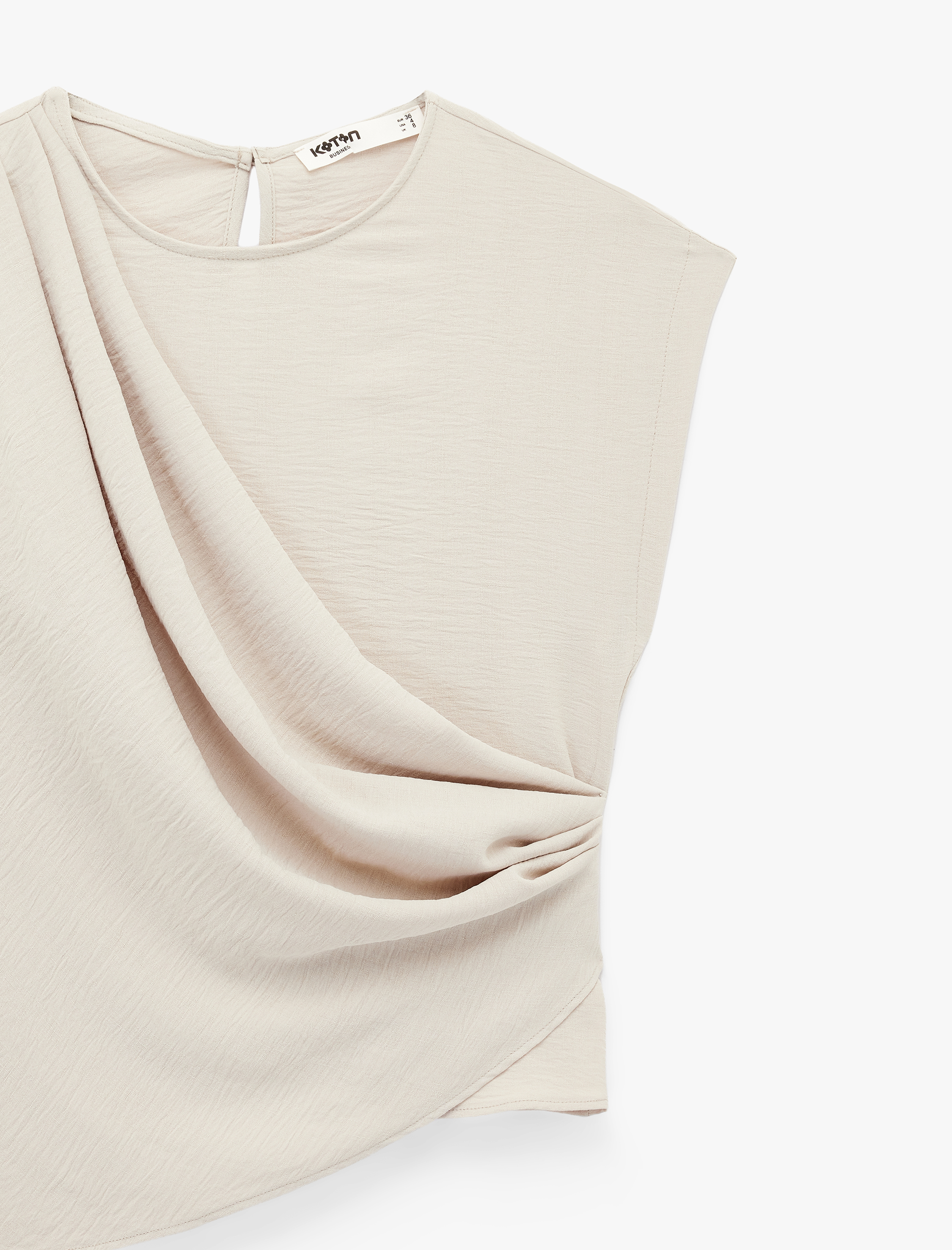   Bisiklet Yaka Drapeli Kolsuz Asimetrik Bluz