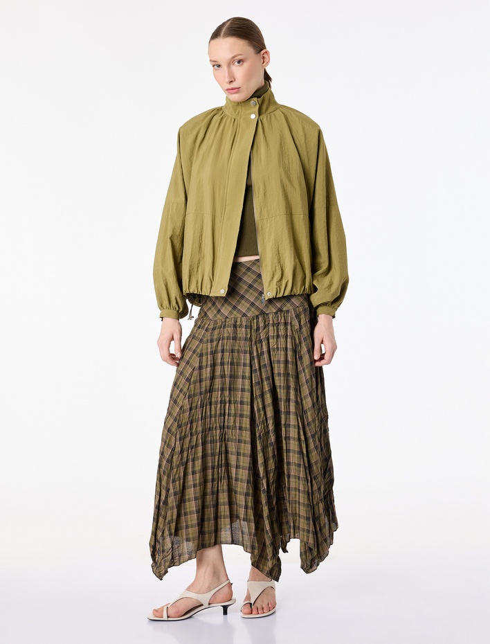  Paraşüt Kumaş Uzun Kollu Cepli Dik Yaka Fermuarlı Oversize Yağmurluk