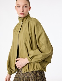 Paraşüt Kumaş Uzun Kollu Cepli Dik Yaka Fermuarlı Oversize Yağmurluk