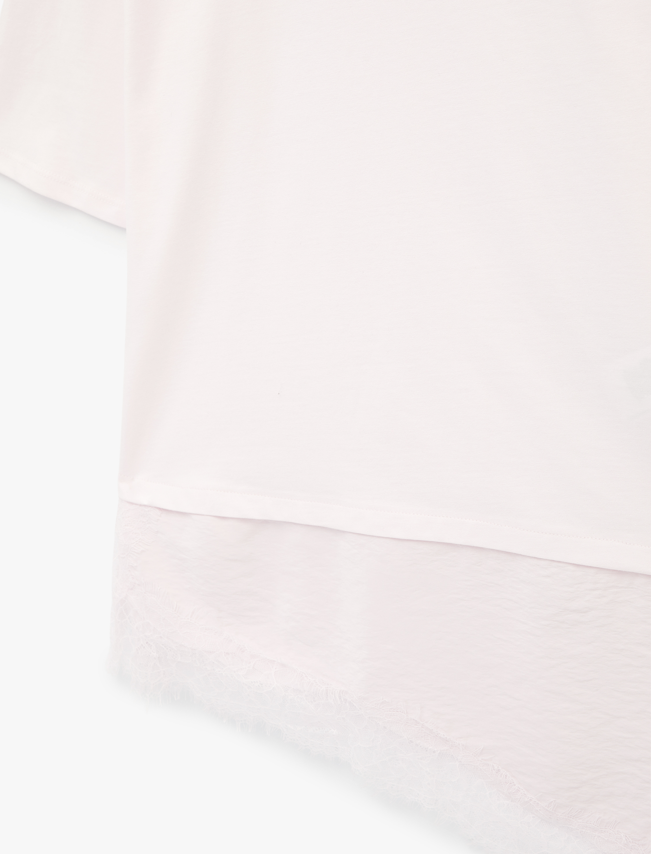   Regular Fit Kısa Kollu Bisiklet Yaka Asimetrik Dantel Detaylı Tişört