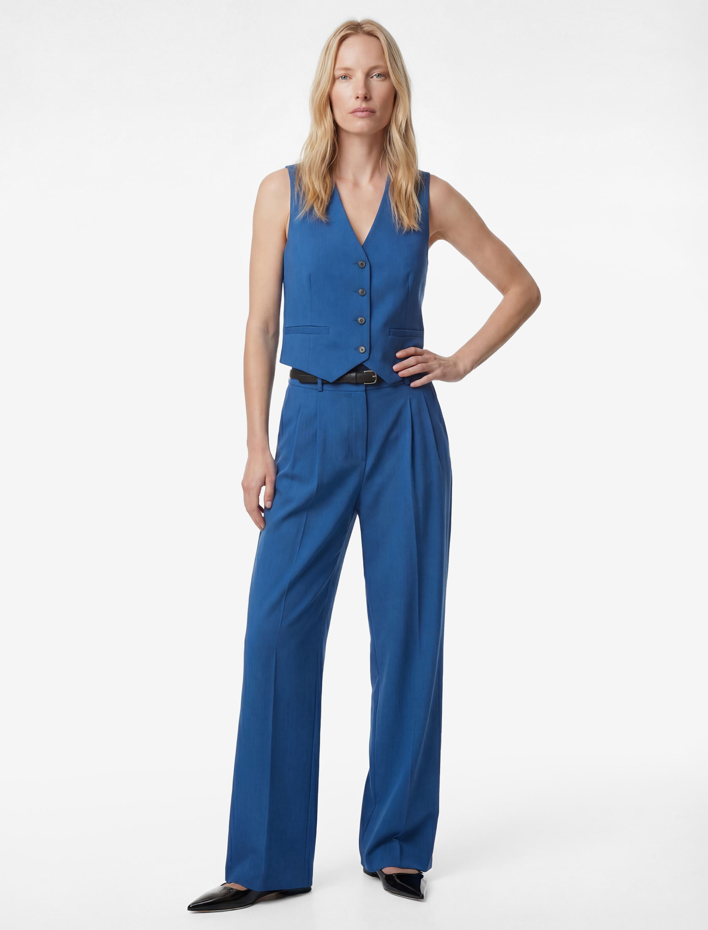   Kolsuz Viskon Karışımlı Düğmeli Cepli V Yaka Yelek