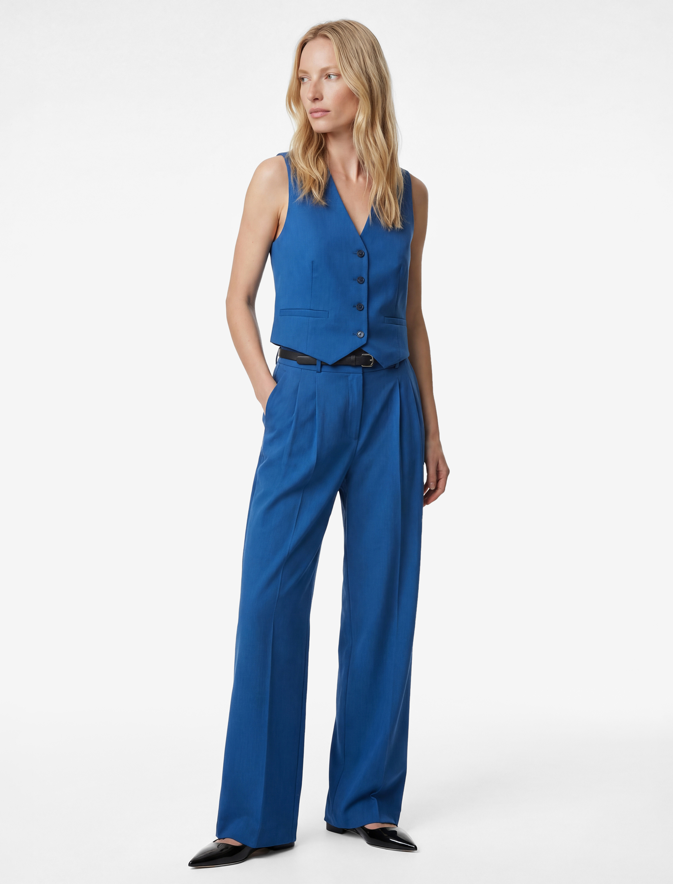   Kolsuz Viskon Karışımlı Düğmeli Cepli V Yaka Yelek