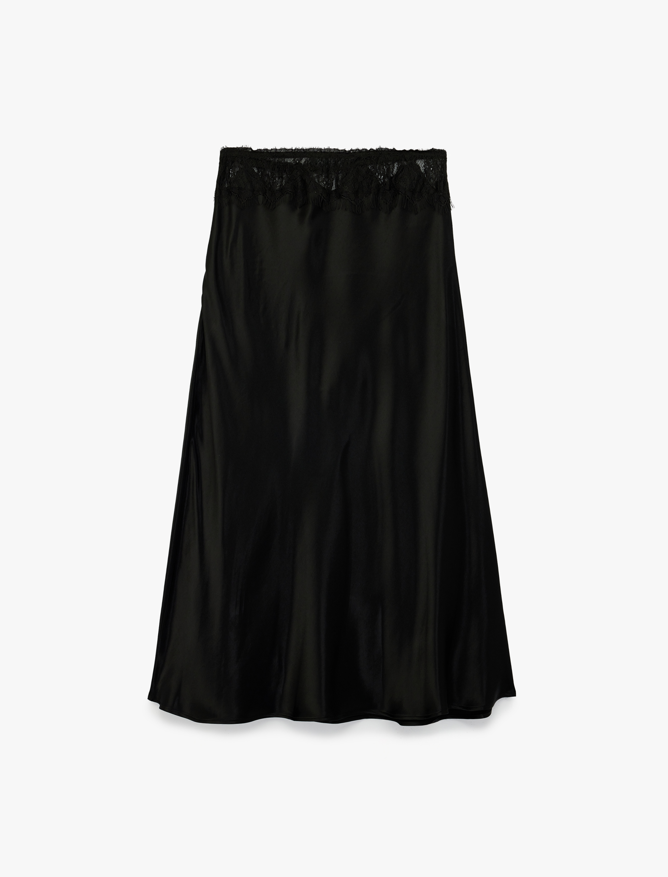   Dantel Detaylı Viskon Saten Midi Etek