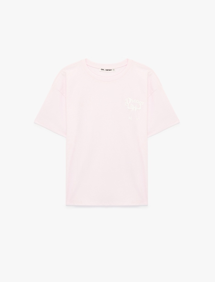  Rahat Kalıp Kısa Kollu Bisiklet Yaka Pamuklu Arkası Baskılı Tişört