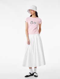 Pamuklu Baskılı Kısa Kollu Bisiklet Yaka Tişört