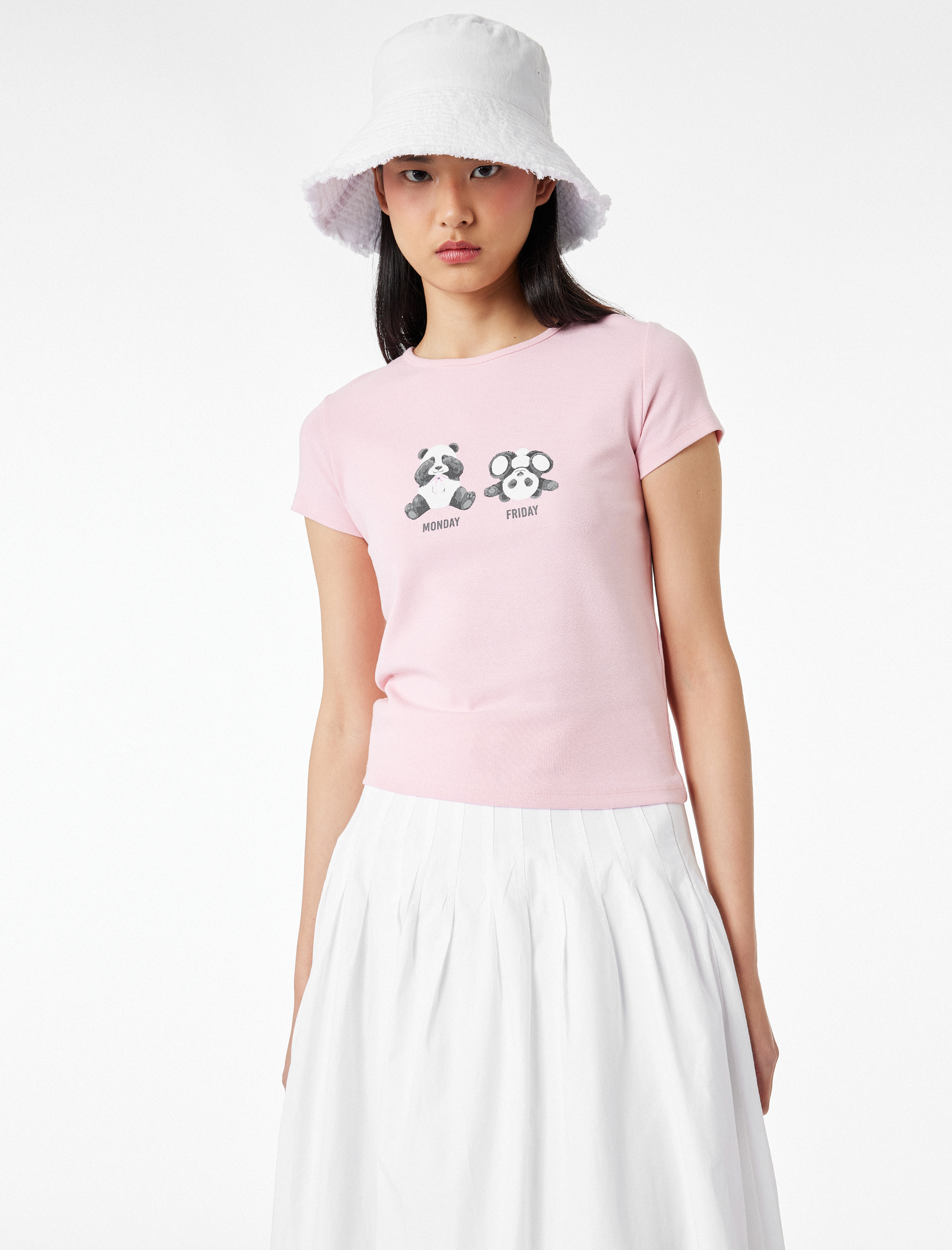   Pamuklu Baskılı Kısa Kollu Bisiklet Yaka Tişört