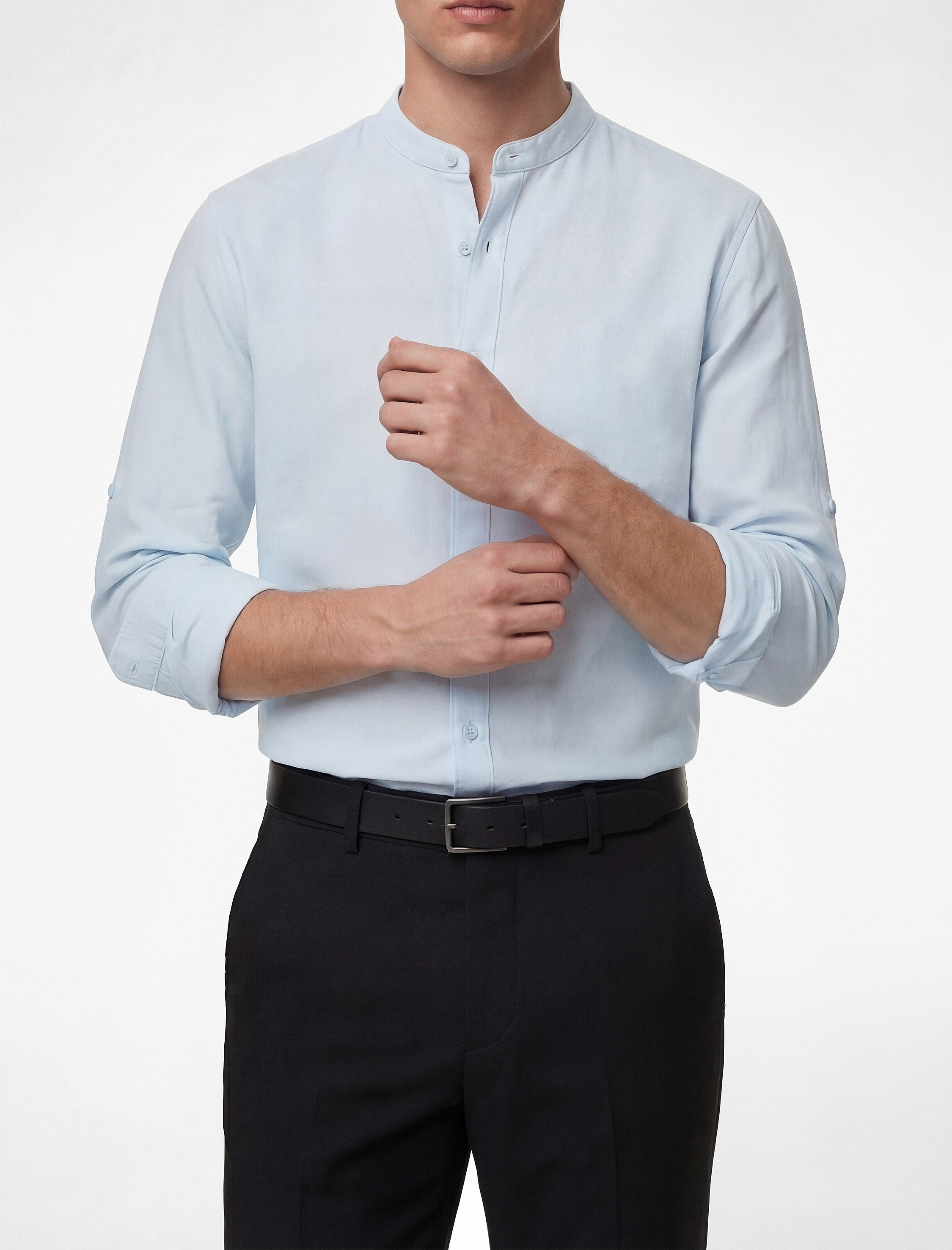 Regular Fit Uzun Kollu Düğmeli Hakim Yaka Keten Gömlek - Görsel 2