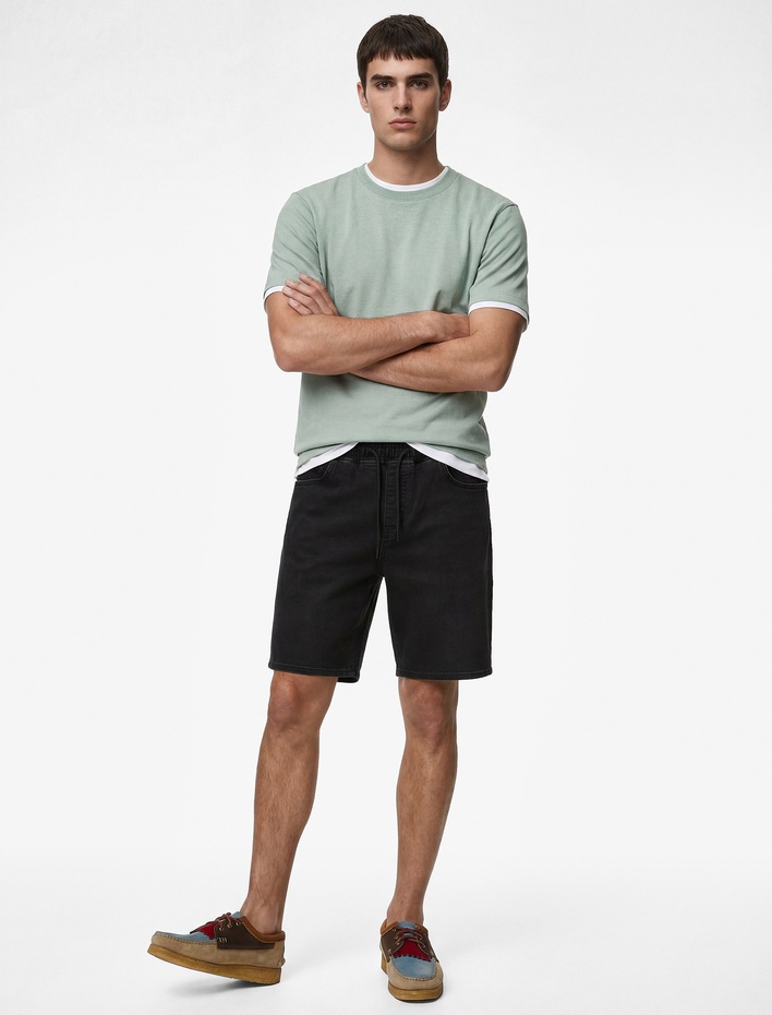  Beli Bağcıklı Cep Detaylı Denim Bermuda Şort