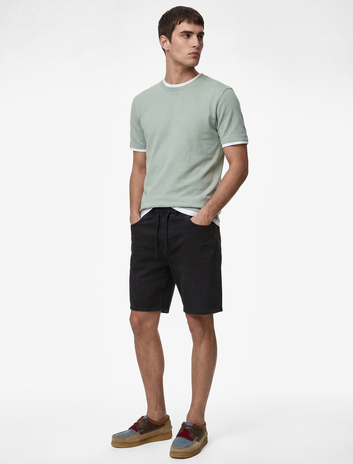  Beli Bağcıklı Cep Detaylı Denim Bermuda Şort