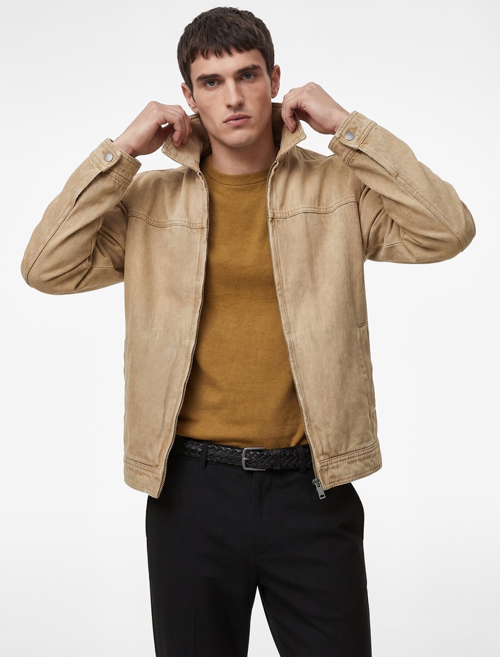  Regular Fit Klasik Yaka Cepli Pamuklu Fermuarlı Jean Gömlek Ceket