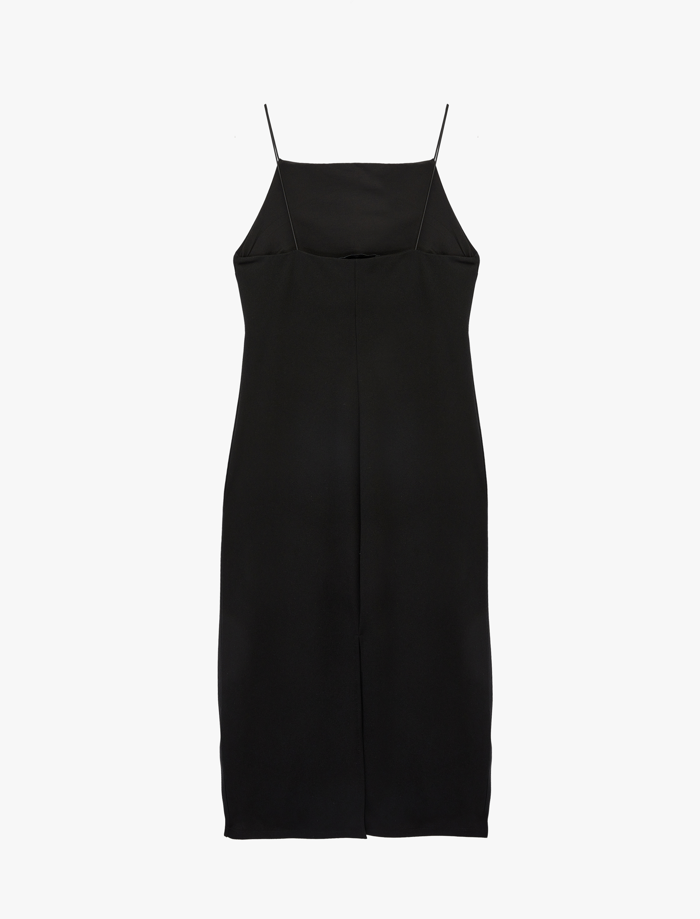   Slim Fit Yırtmaç Detaylı İnce Askılı Halter Yaka Midi Kalem Elbise