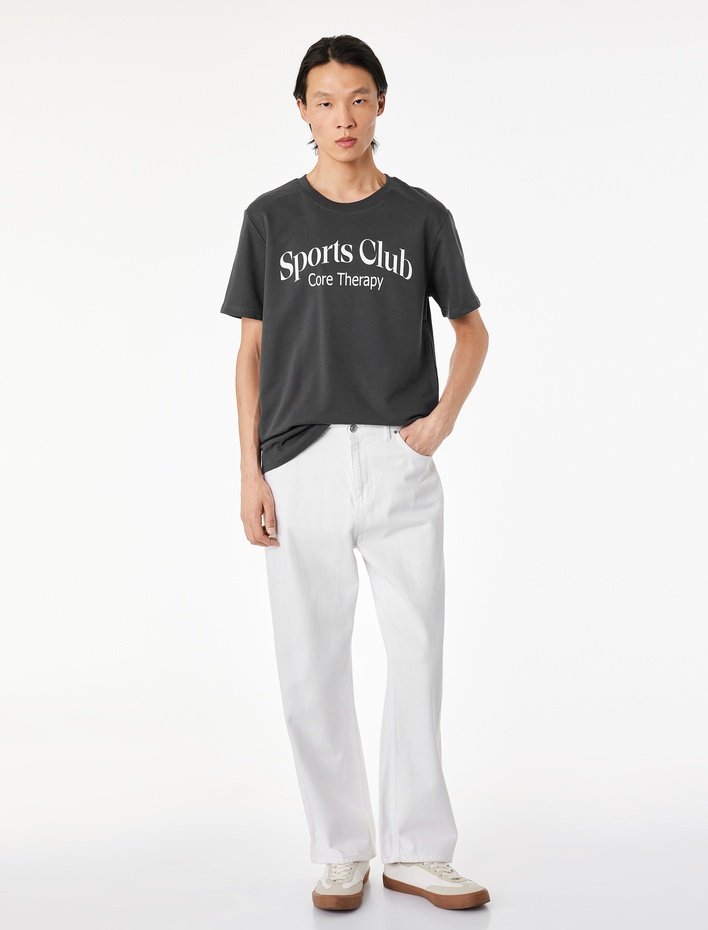  Regular Fit Kısa Kollu Bisiklet Yaka Baskılı Spor Tişört