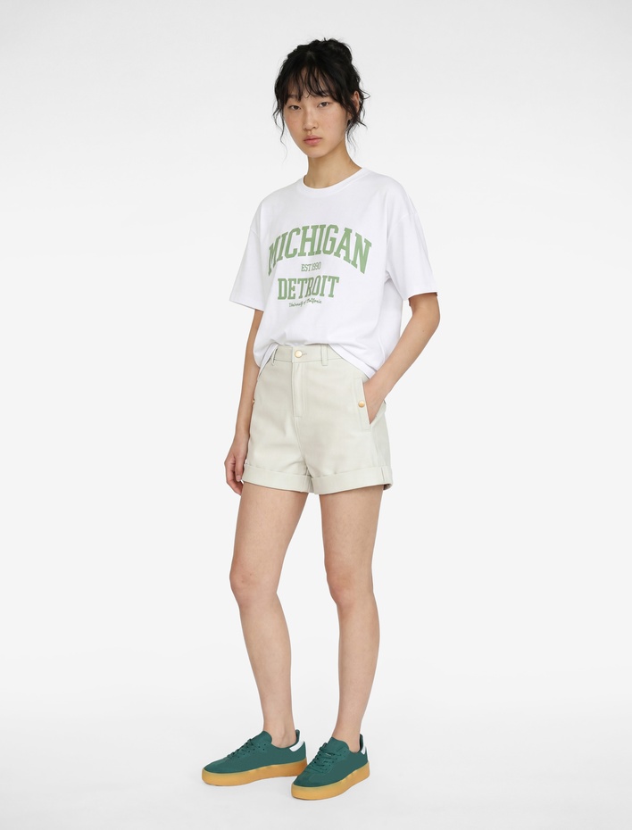  Baskılı Kısa Kollu Bisiklet Yaka Oversize Tişört