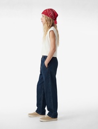 Pamuklu Beli Bağcıklı Geniş Paça Denim Pantolon