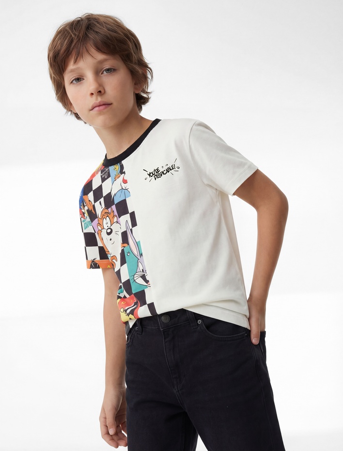 Erkek Çocuk Lisanslı Looney Tunes Baskılı Kısa Kollu Oversize Tişört