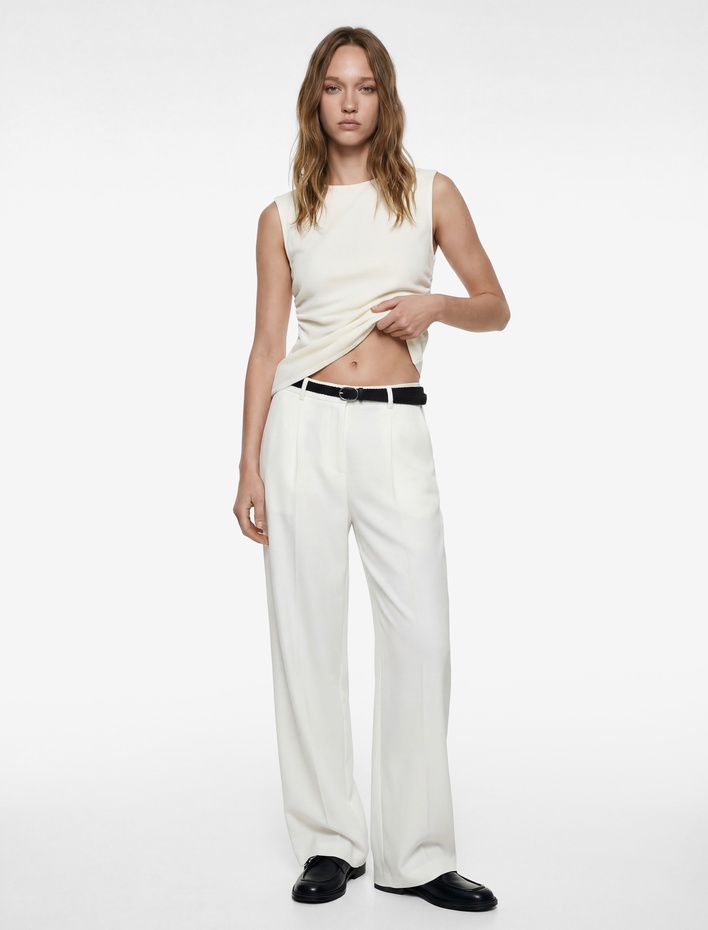  Asimetrik Kesim Drapeli Bisiklet Yaka Kolsuz Bluz