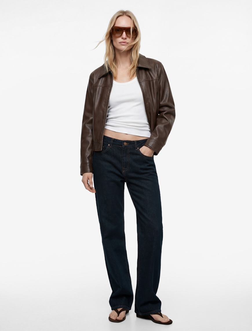 Koton Kadın Normal Bel Cepli Düğmeli Düz Paça Pamuklu Denim Pantolon – Straight Fit Jean