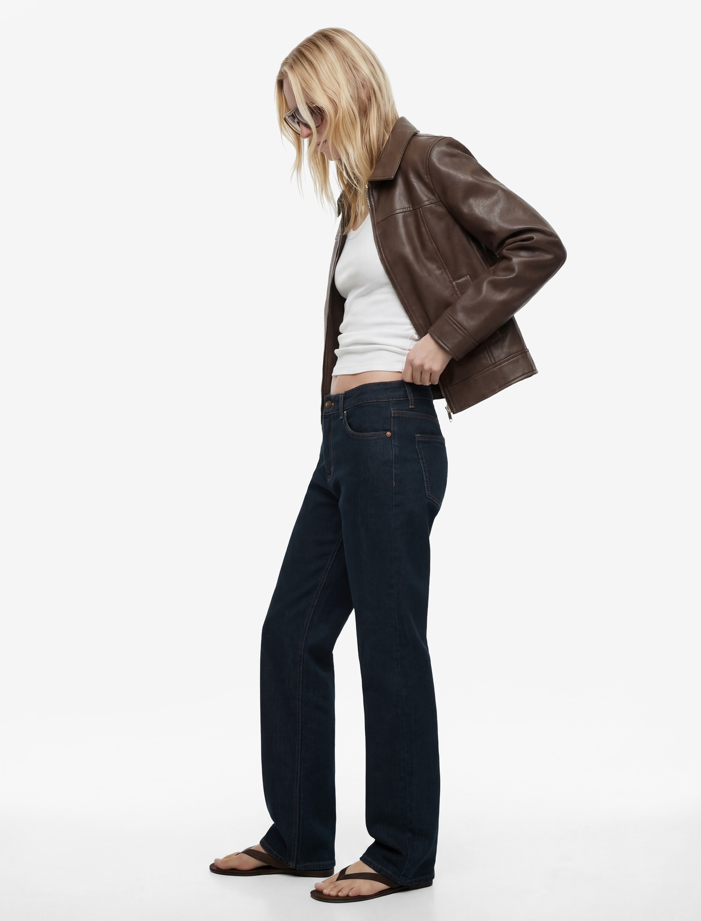   Normal Bel Cepli Düğmeli Düz Paça Pamuklu Denim Pantolon - Straight Fit Jean