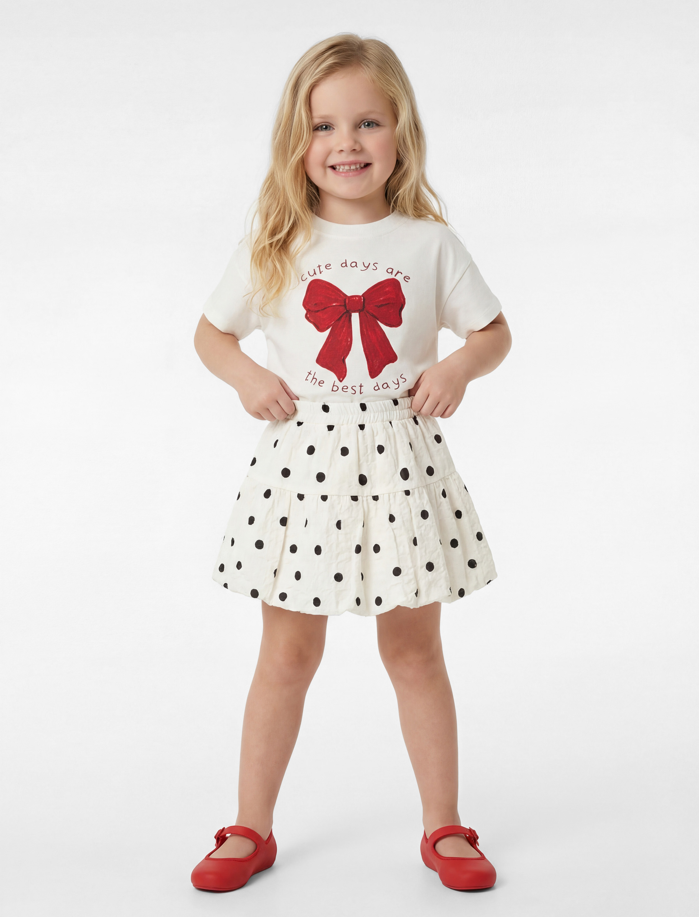  Kız Bebek Pamuklu Kısa Kollu Bisiklet Yaka Fiyonk Baskılı Tişört