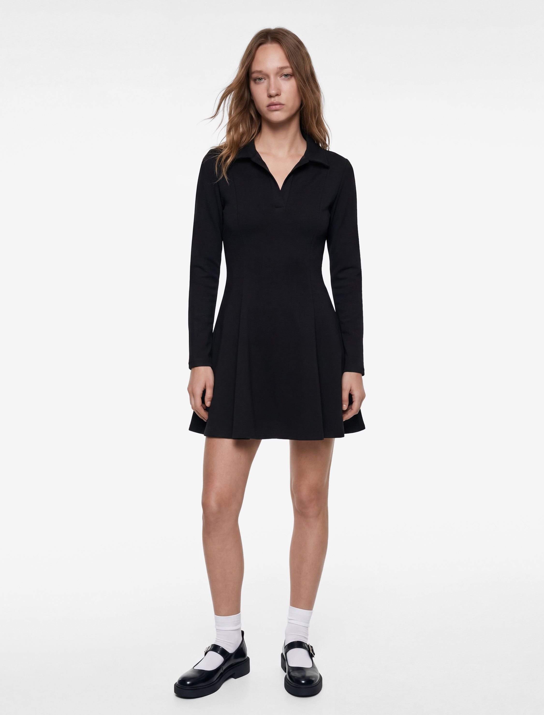   Slim Fit Uzun Kollu Mini Polo Yaka Elbise