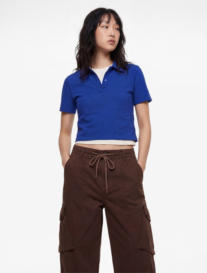  Pamuklu Polo Yaka Kısa Kollu Slim Fit Tişört