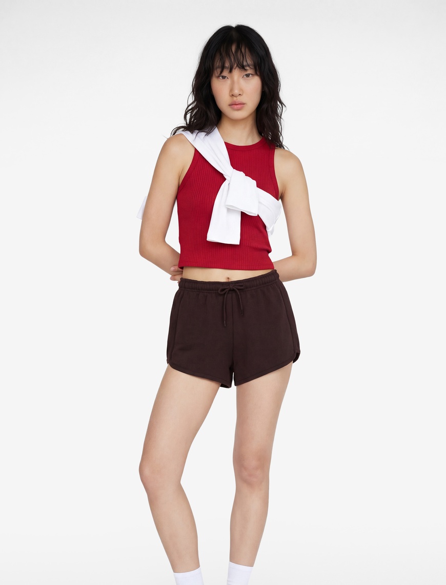Koton Kadın Slim Fit Beli Bağcıklı Biyeli Mini Şort