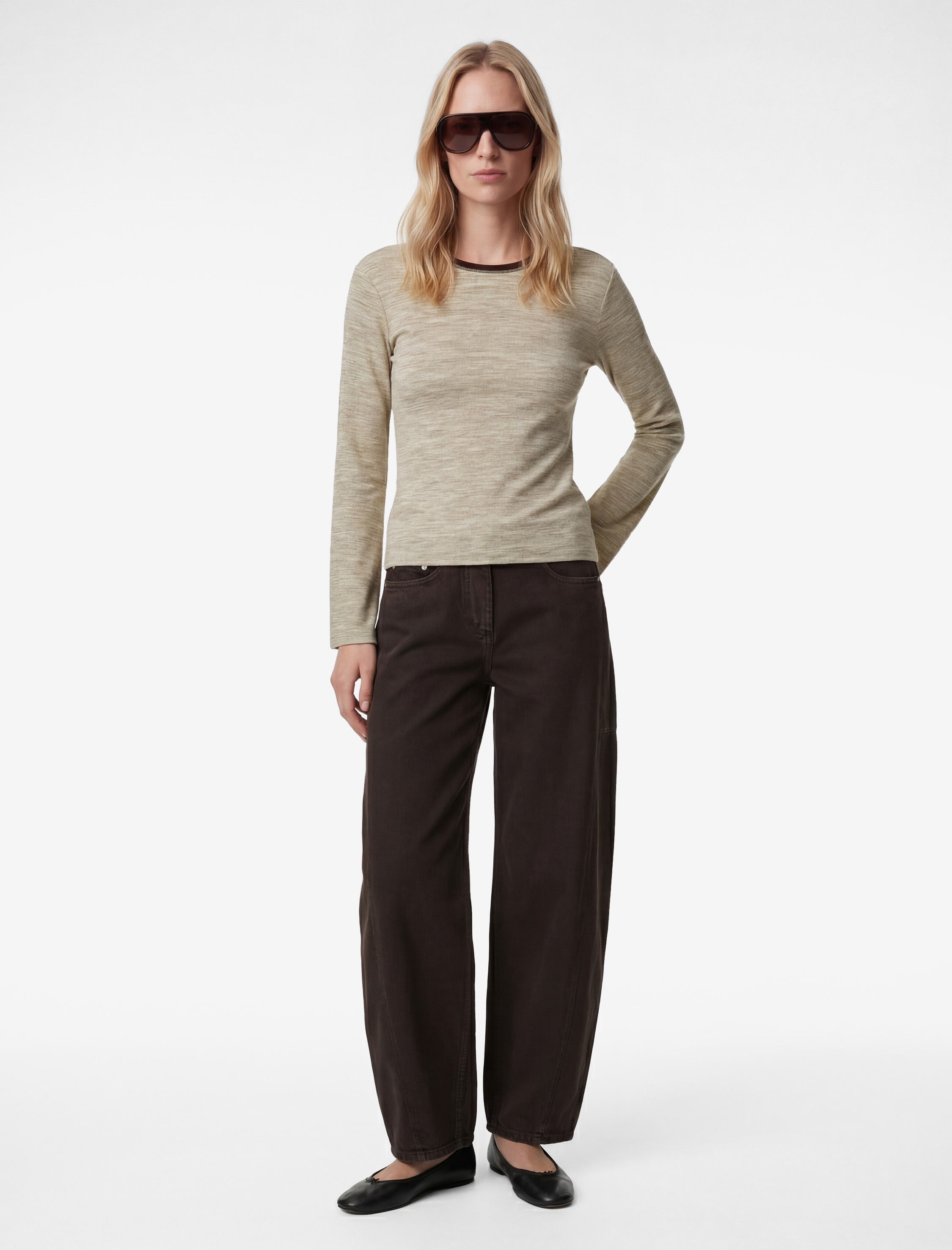 Ribanalı Uzun Kollu Bisiklet Yaka Tişört - Görsel 2