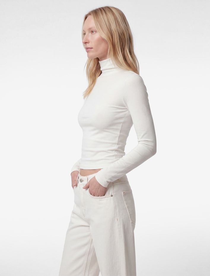  Koyun Yünü Karışımlı Slim Fit Uzun Kollu Dik Yaka Tişört