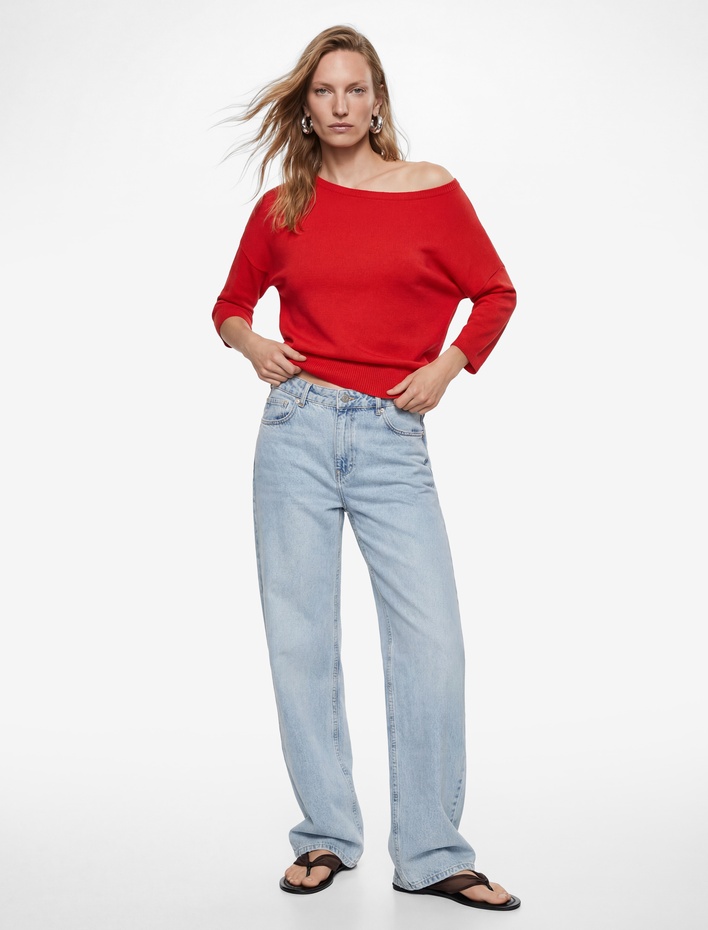  Yuvarlak Kayık Yaka Uzun Kollu Viskon Triko Kazak