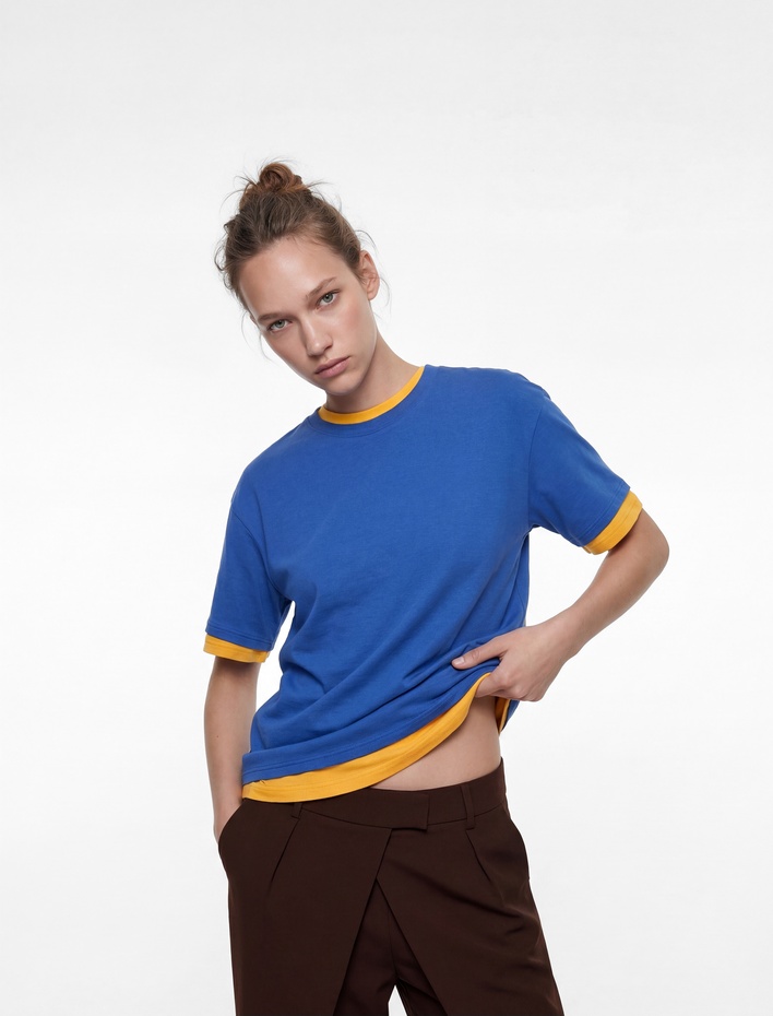  Rahat Kalıp Kısa Kollu Bisiklet Yaka Pamuklu Basic Tişört