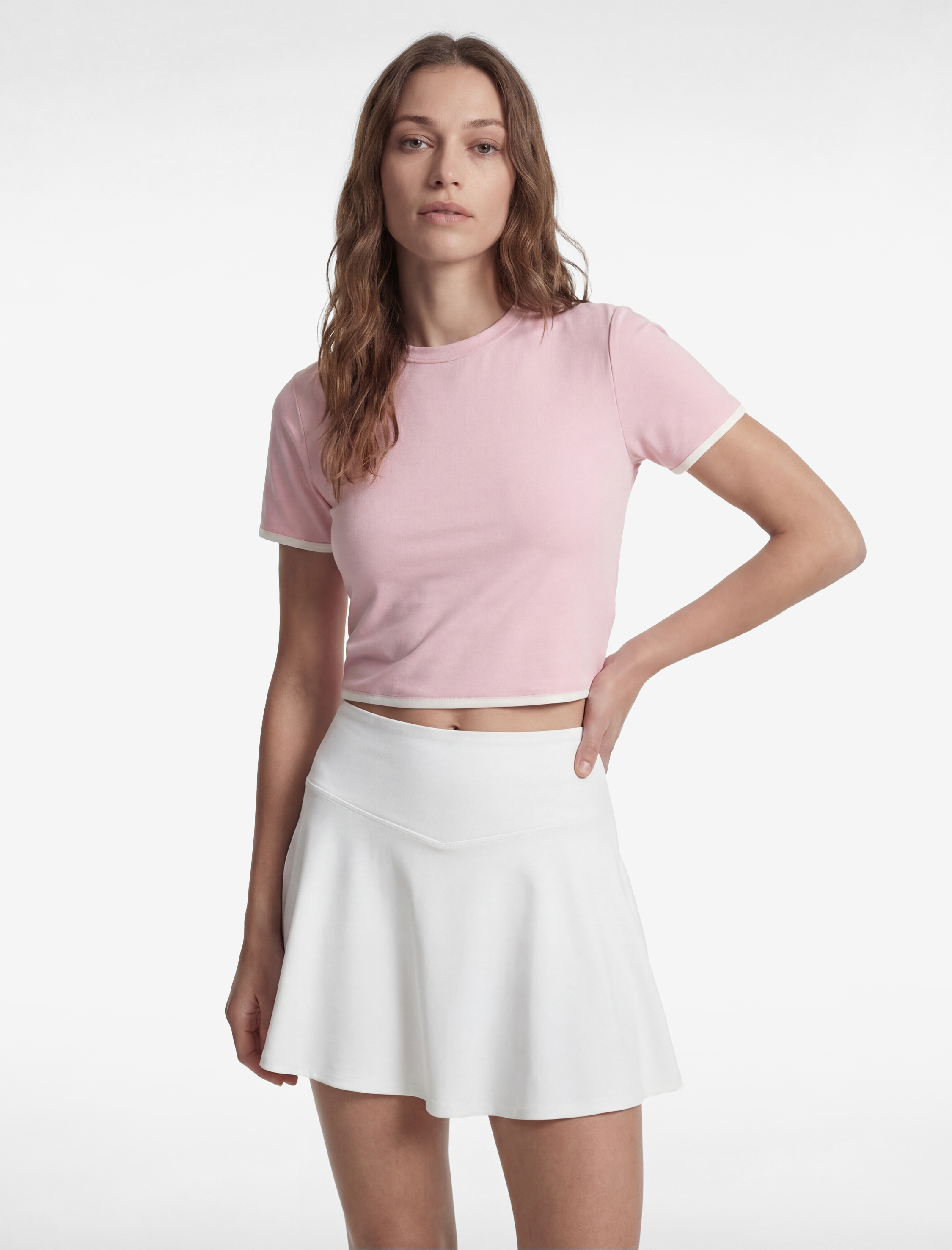   Slim Fit Biyeli Kısa Kollu Bisiklet Yaka Crop Spor Tişört