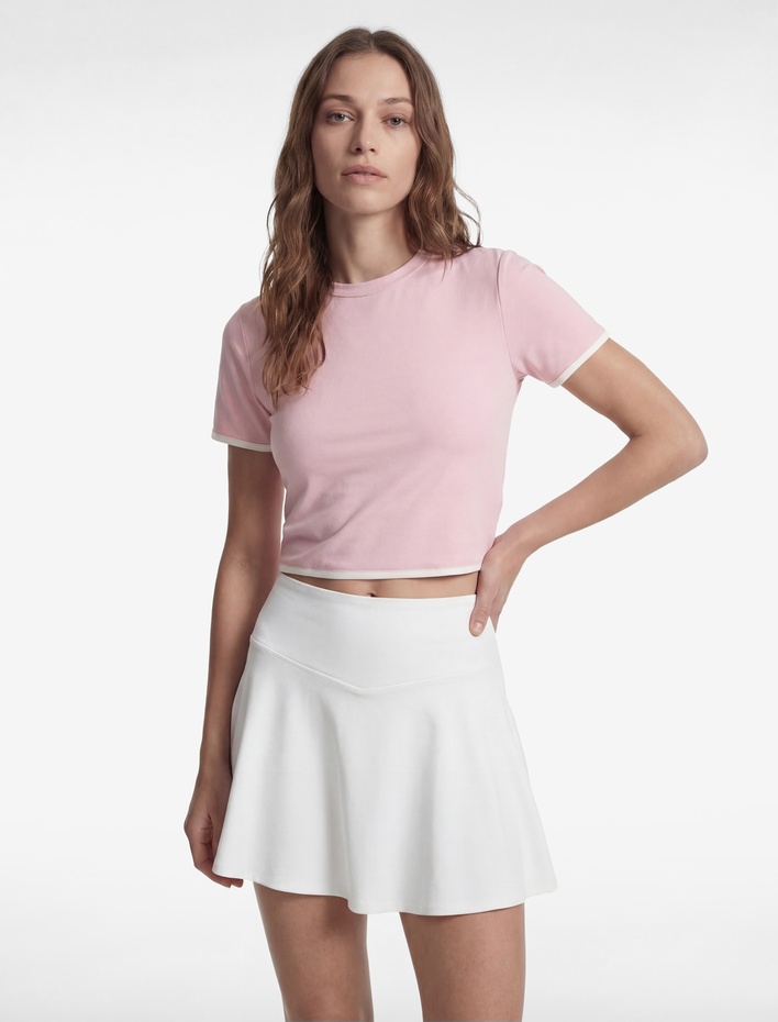  Slim Fit Biyeli Kısa Kollu Bisiklet Yaka Crop Spor Tişört