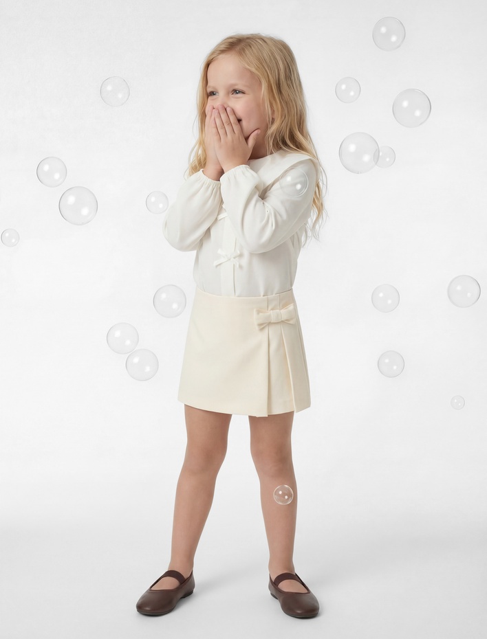 Kız Bebek Fiyonk Detaylı Pileli Şort Etek