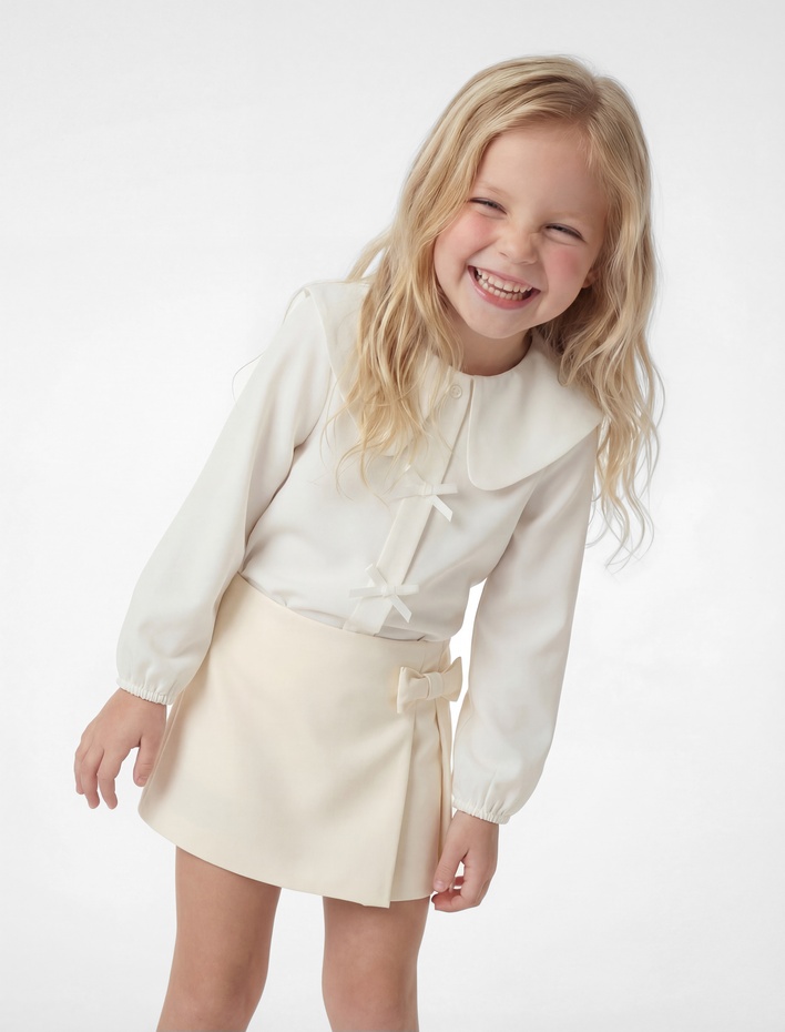 Kız Bebek Fiyonk Detaylı Pileli Şort Etek