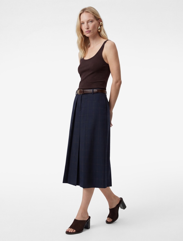  Rahat Kalıp Yüksek Bel Pileli Midi A Kesim Etek