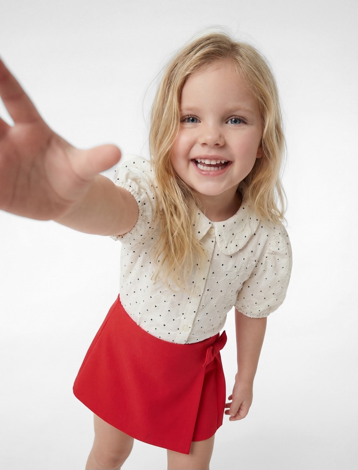 Kız Bebek Fiyonk Detaylı Pileli Şort Etek