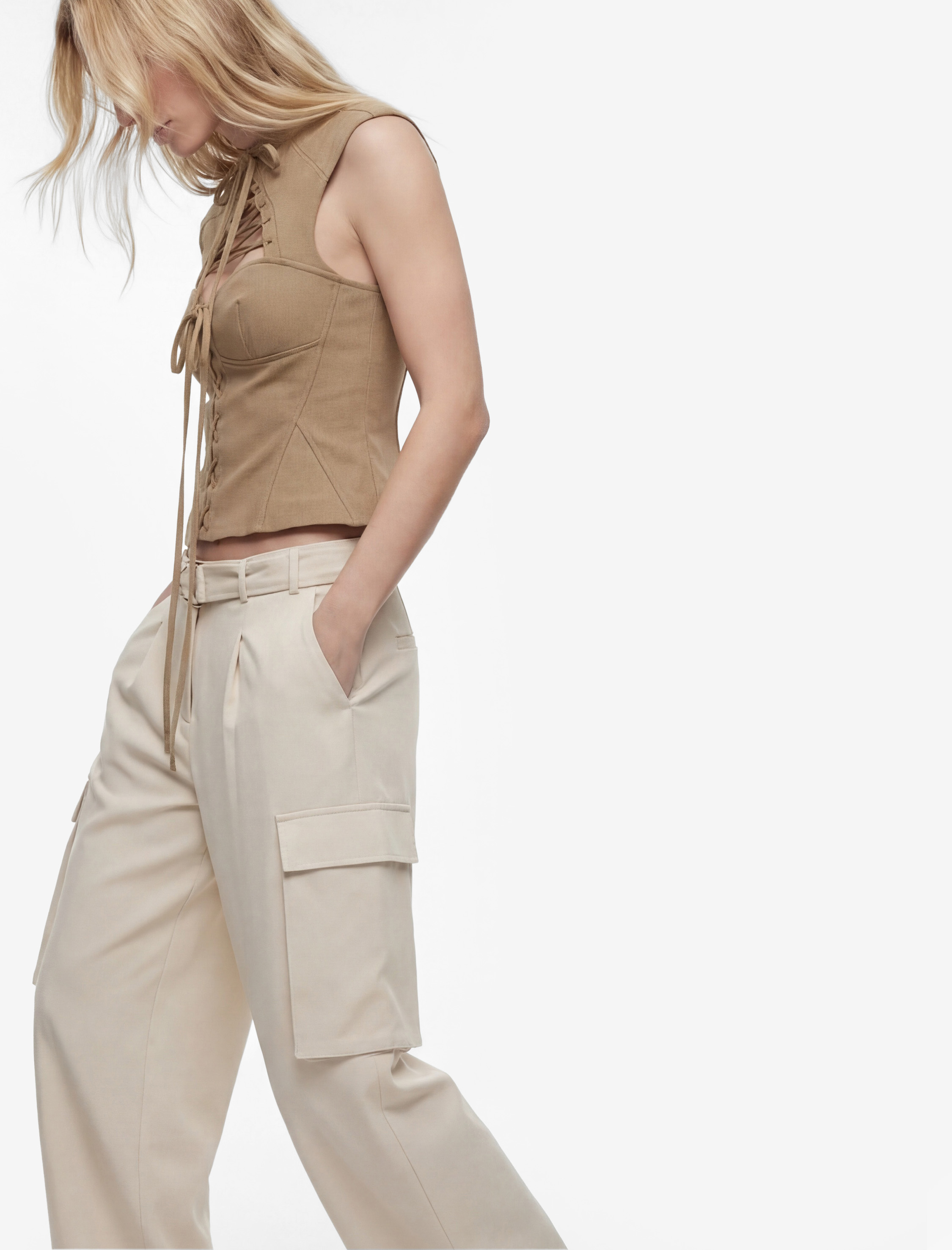 Kemer Detaylı Yüksek Bel Kargo Cepli Bol Pantolon - Görsel 2