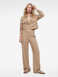 Modal Kumaş Kargo Cepli Uzun Kollu Crop Gömlek