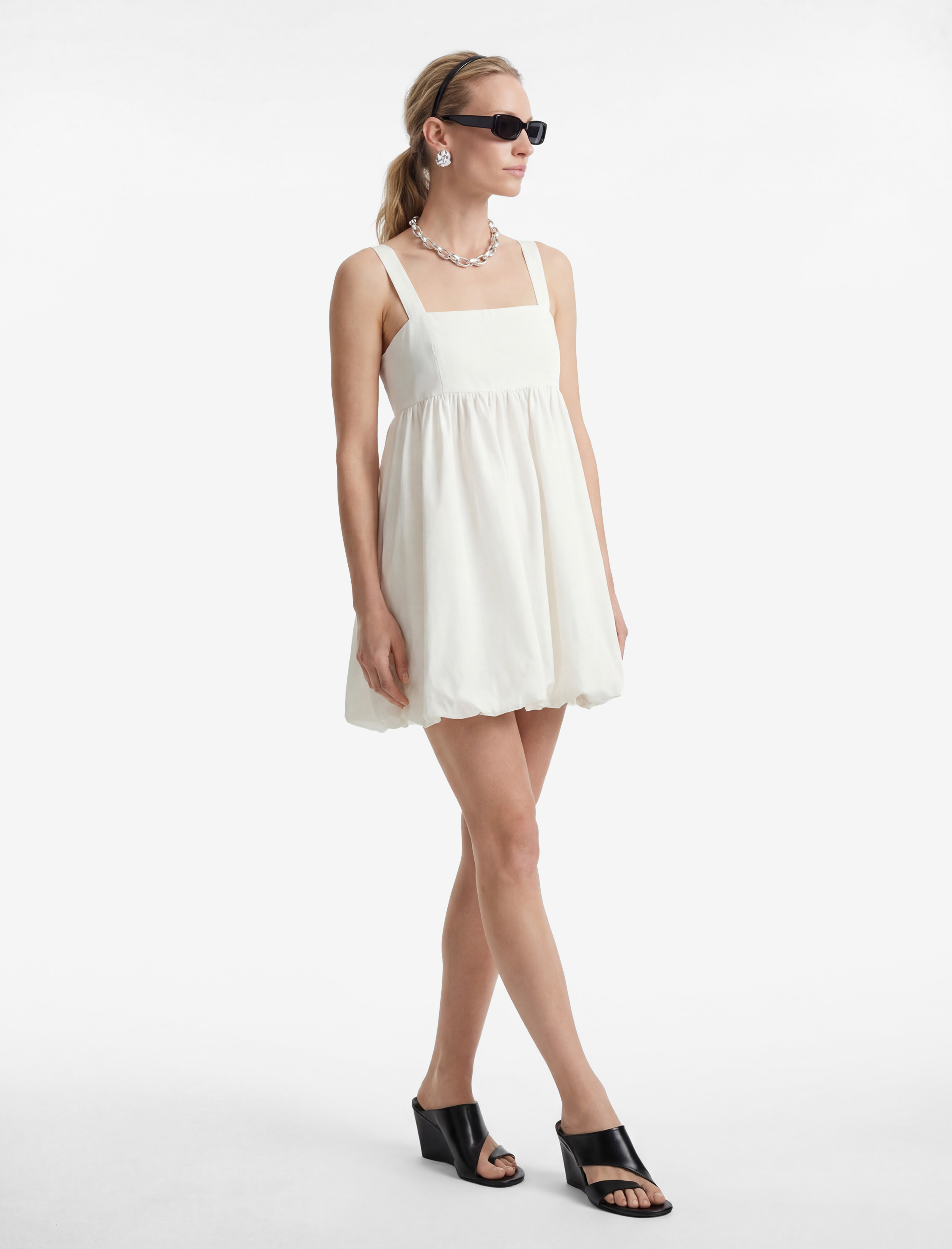   Pamuklu Askılı Mini Balon Elbise