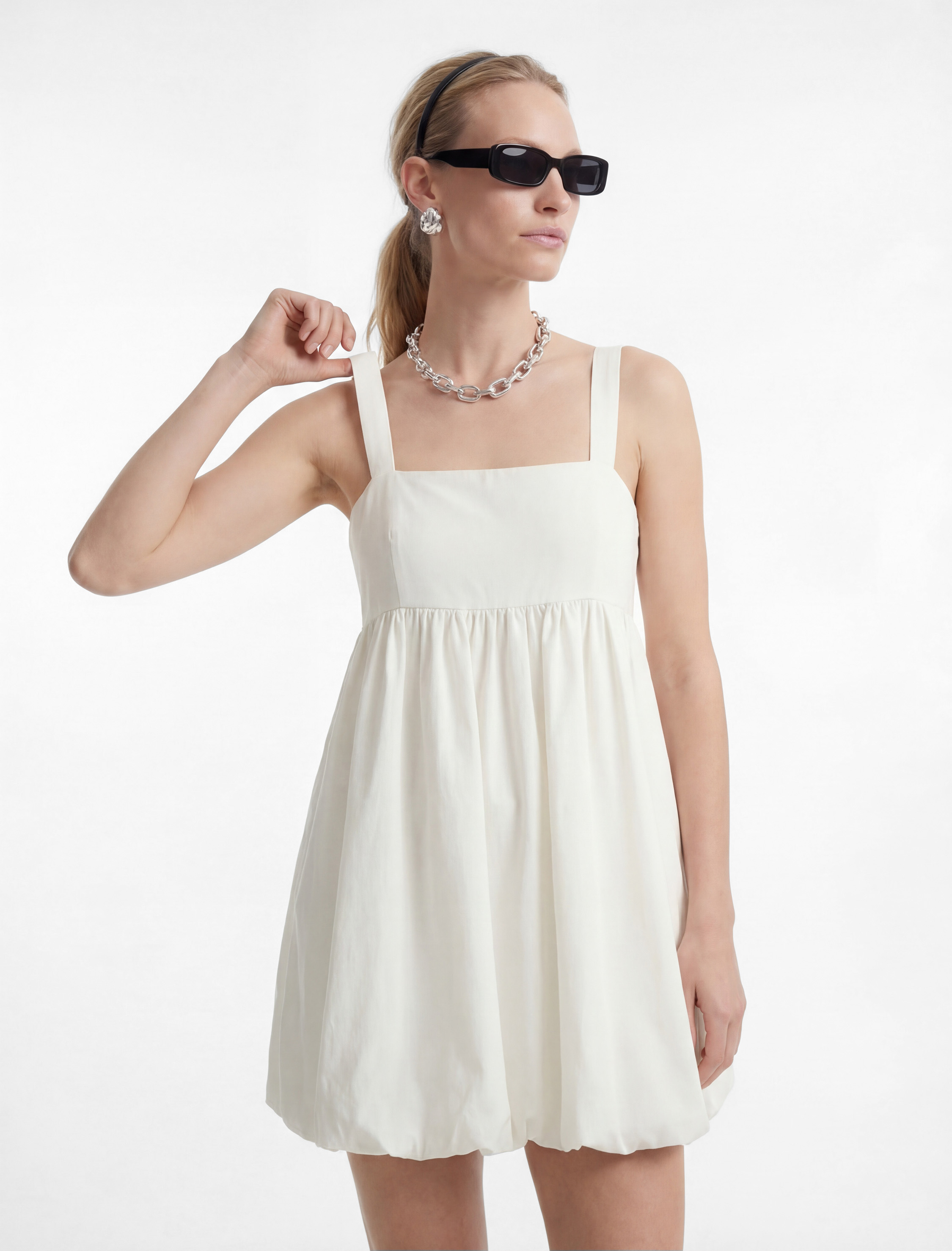   Pamuklu Askılı Mini Balon Elbise