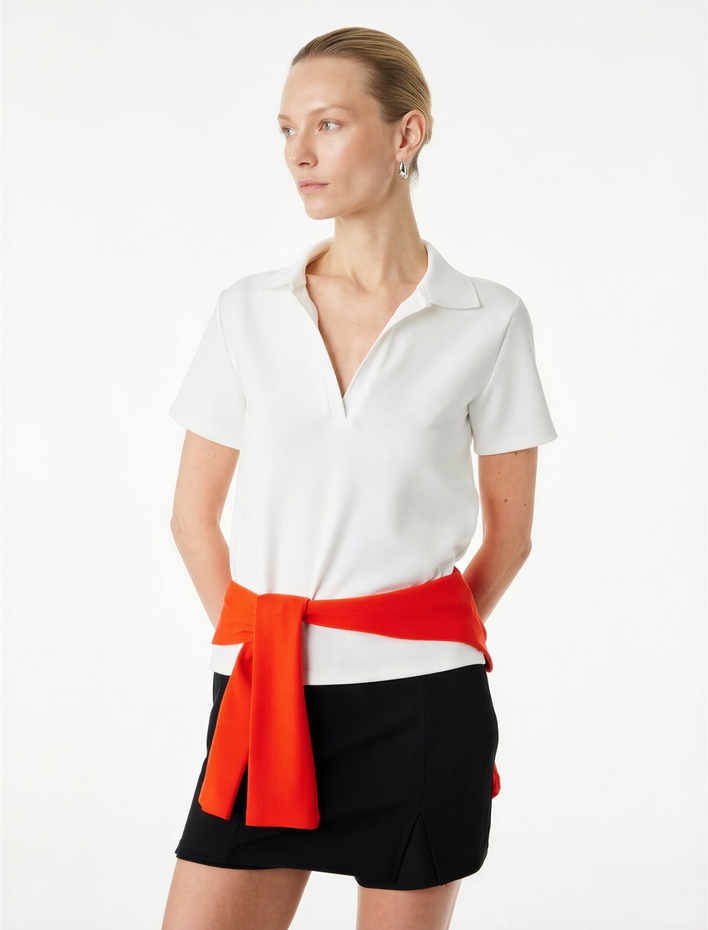  Regular Fit Kısa Kollu Kesik Polo Yaka Tişört