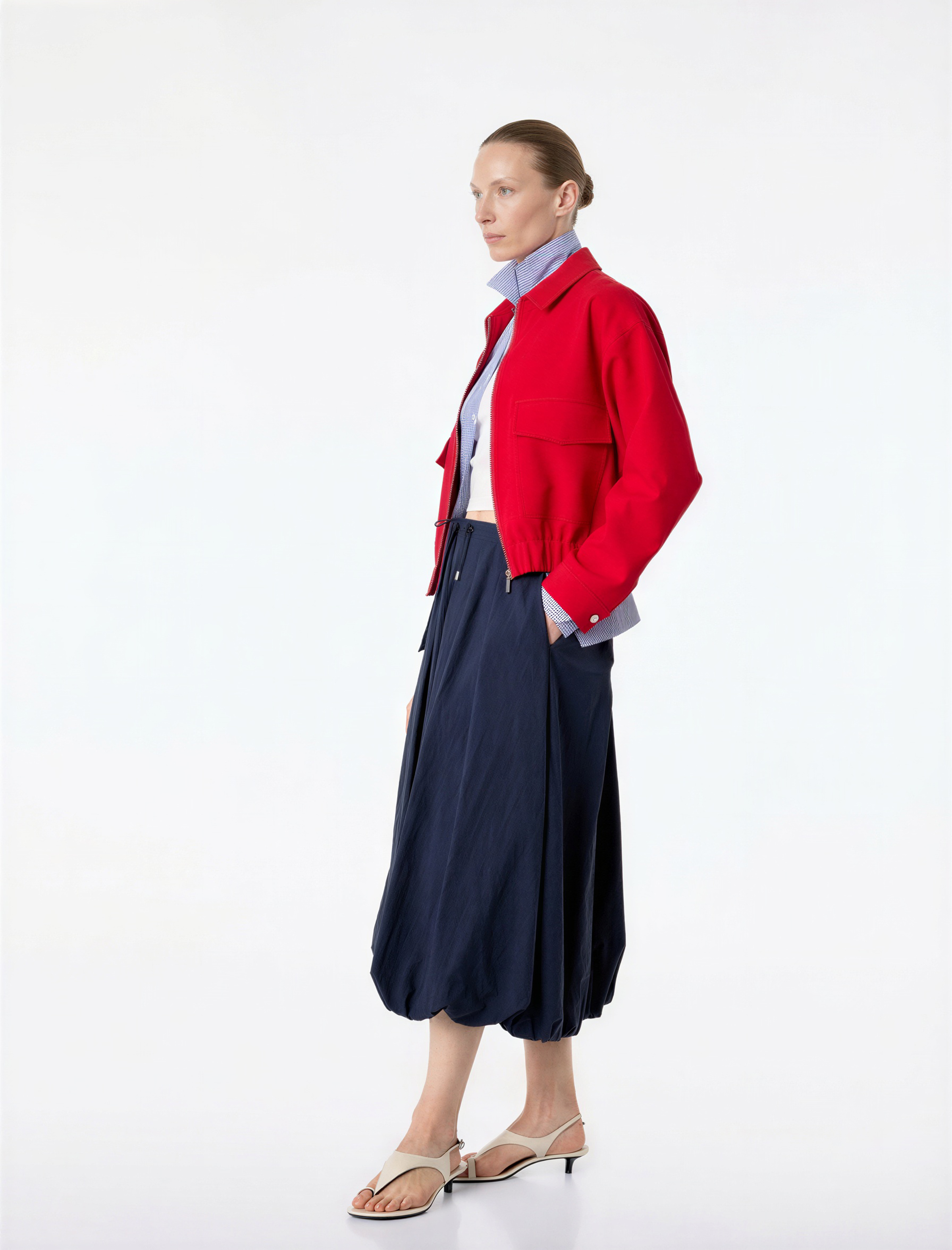   Loose Fit Beli Bağlamalı Cepli Paraşüt Kumaş Midi Balon Etek