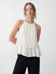 Viskon Volanlı Kolsuz Halter Yaka Bluz