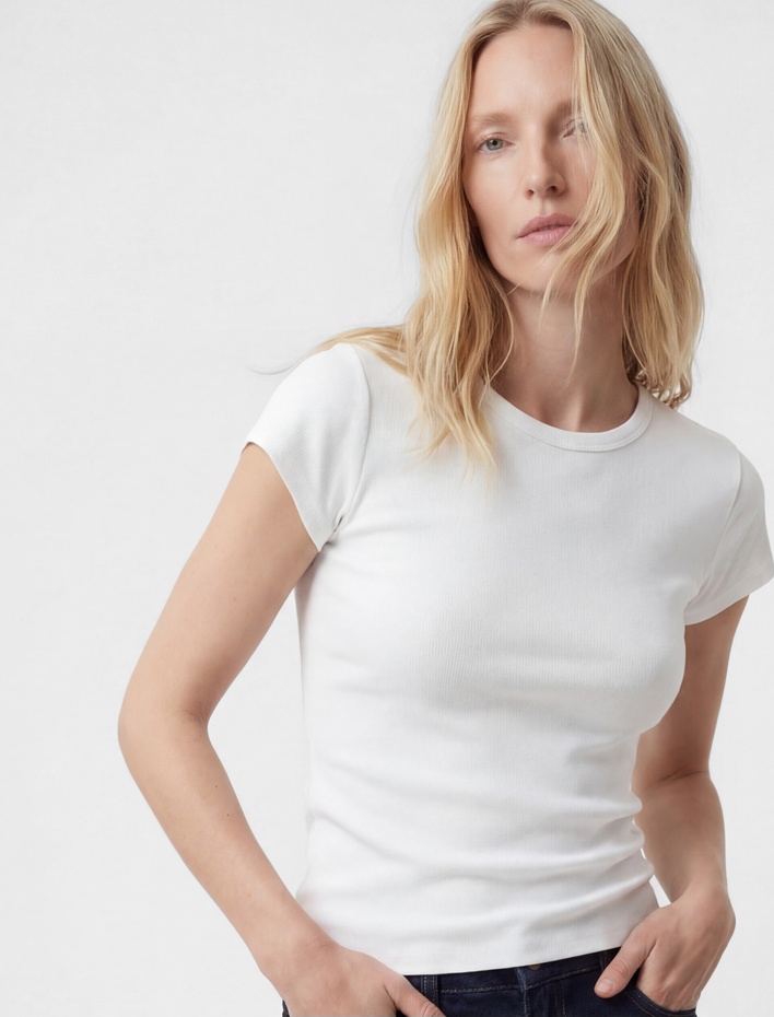  Bisiklet Yaka Kısa Kollu Fitilli Tişört