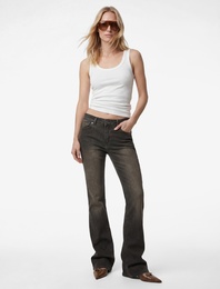 Dar Kesim Düğmeli Cepli İspanyol Paça Denim Pantolon - Flare Jeans