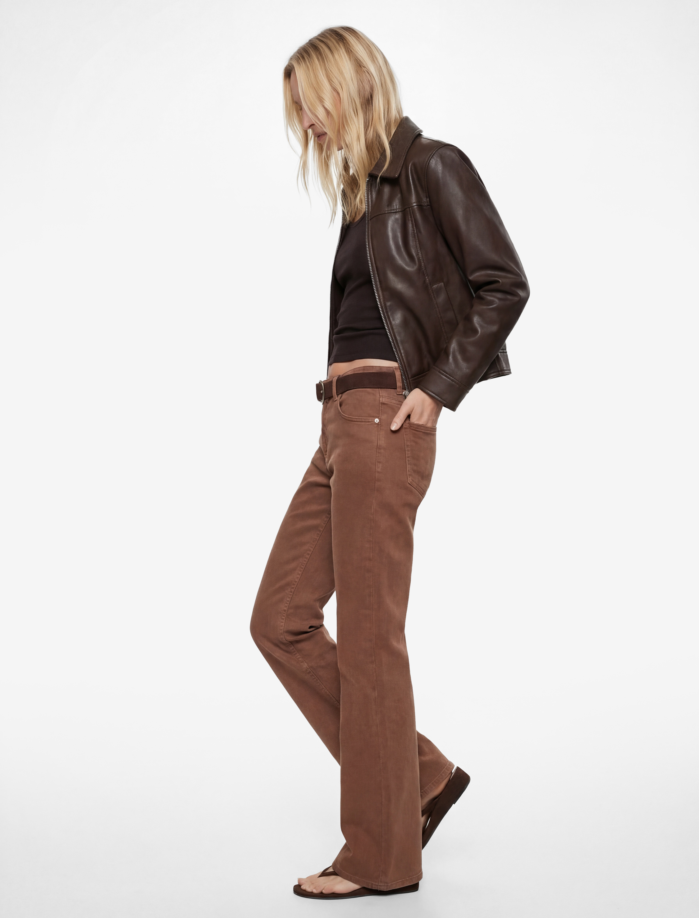   Normal Bel Kemer Detaylı Dar Kalıp Cepli İspanyol Paça Pantolon - Flare Jeans