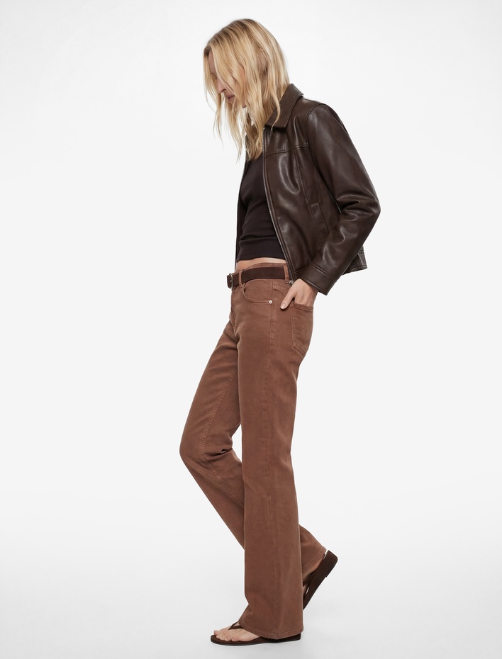  Normal Bel Kemer Detaylı Dar Kalıp Cepli İspanyol Paça Pantolon - Flare Jeans